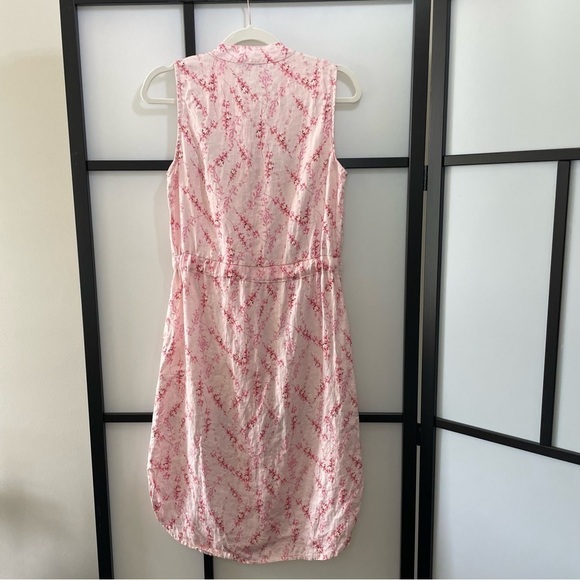 [XS] Allegra Masetti Pink White Cherry Blossom Print Sleeveless 100% Linen Dress - Picture 5 of 12